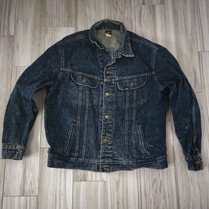 Lee Vintage Denim Jean Trucker Jacket Size Large Blue Regular Washed Made In Usa